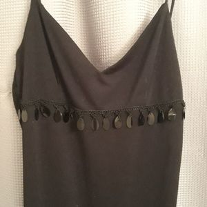 Black spaghetti strap evening mid calf dress